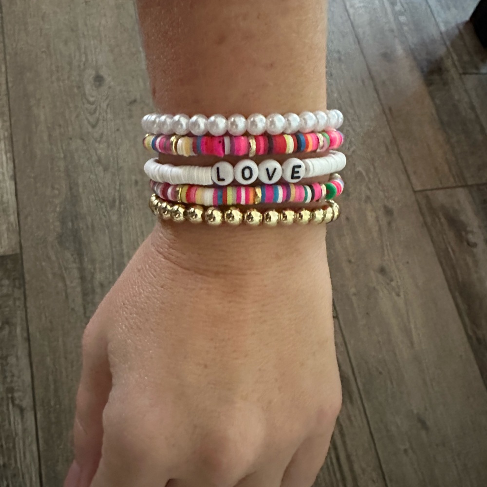NEW - set of 5 homemade clay braclets - bright colors